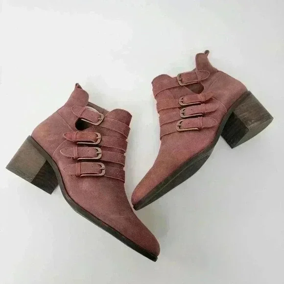 Lucky Brand Loreniah Red Moto Grunge Buckle Ankle Booties - 7.5 - Picture 10 of 11